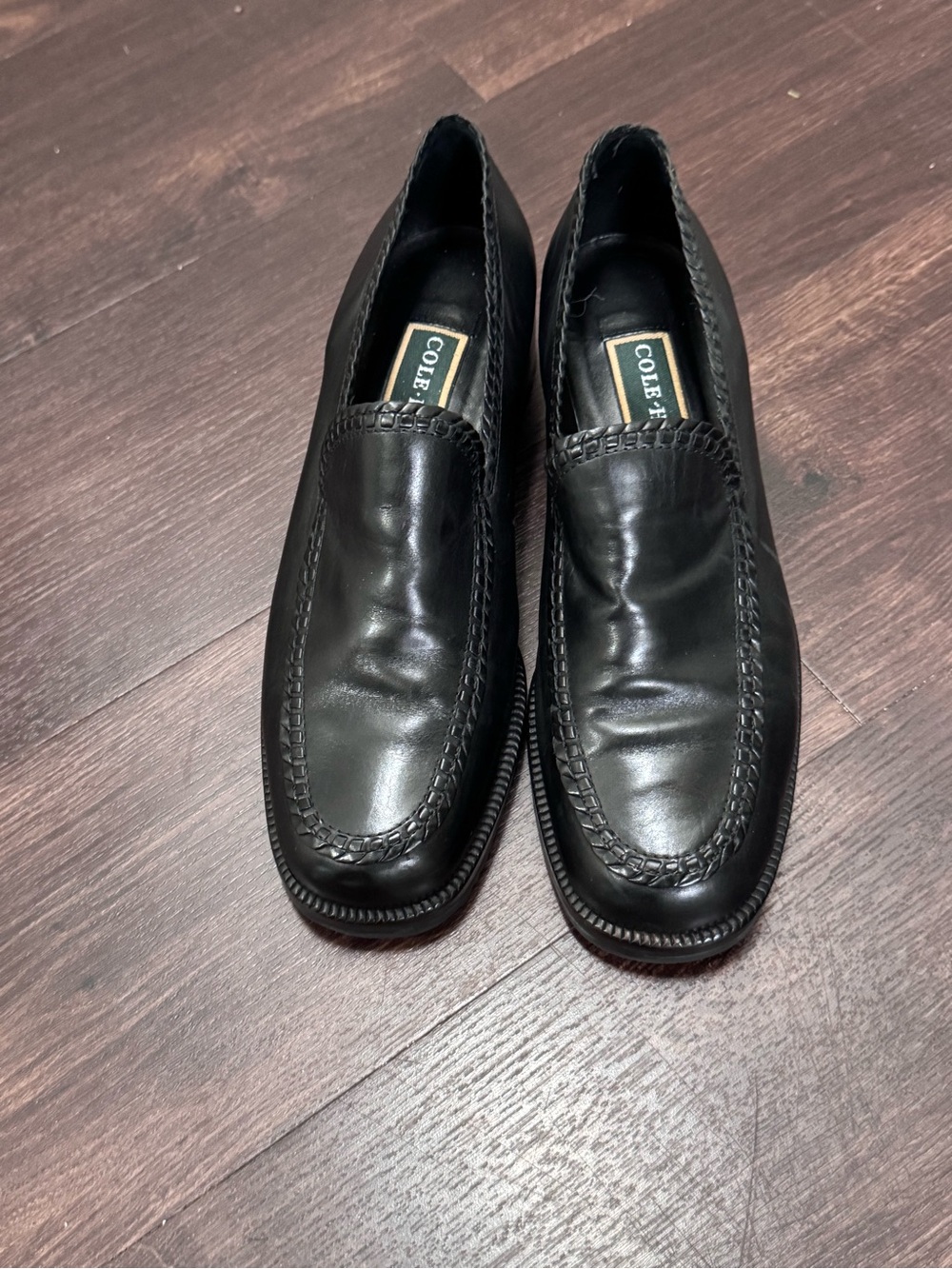 Vintage Cole Haan Black Leather Slip-On Loafers with Braided Trim